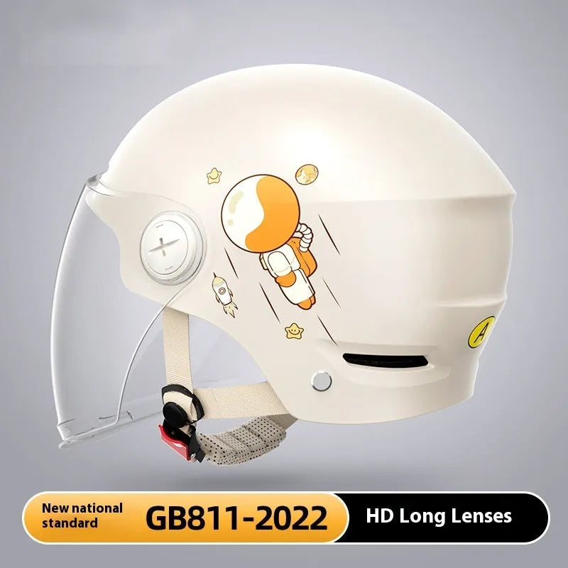 Khaki coloured ABS motorcycle half helmet shown with a choice of attached sun protection or clear visor lenses.