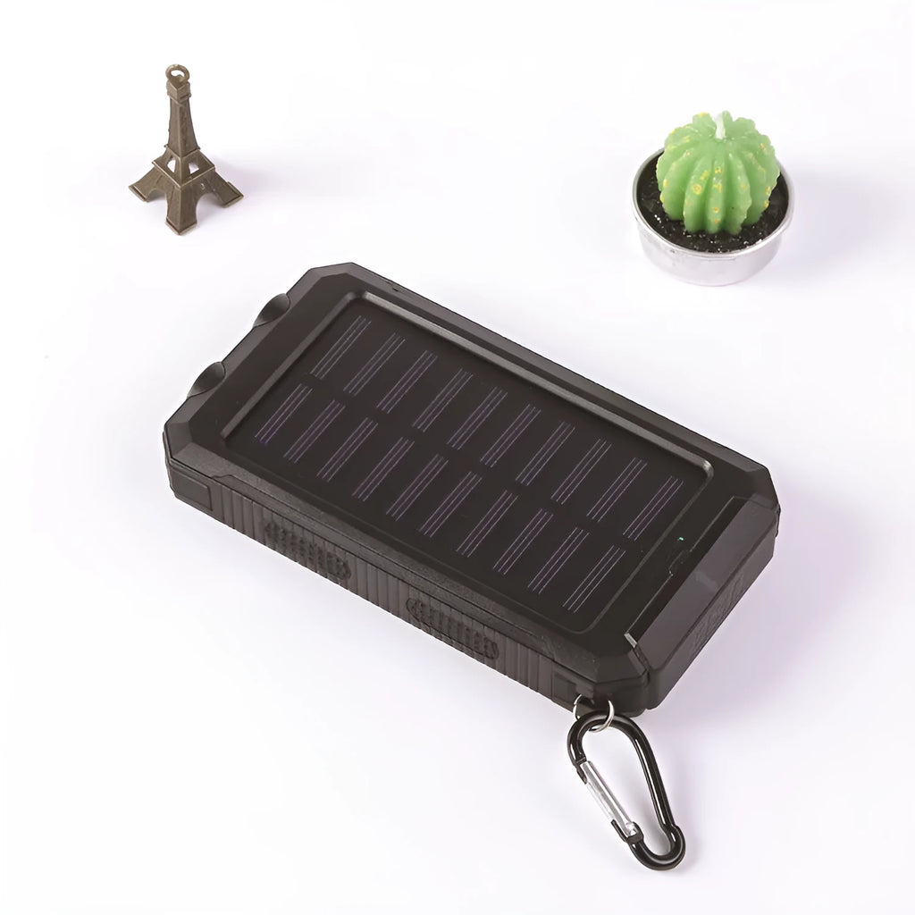 Strong waterproof solar power bank 20000mAh with compass, black shell, polymer lithium ion battery