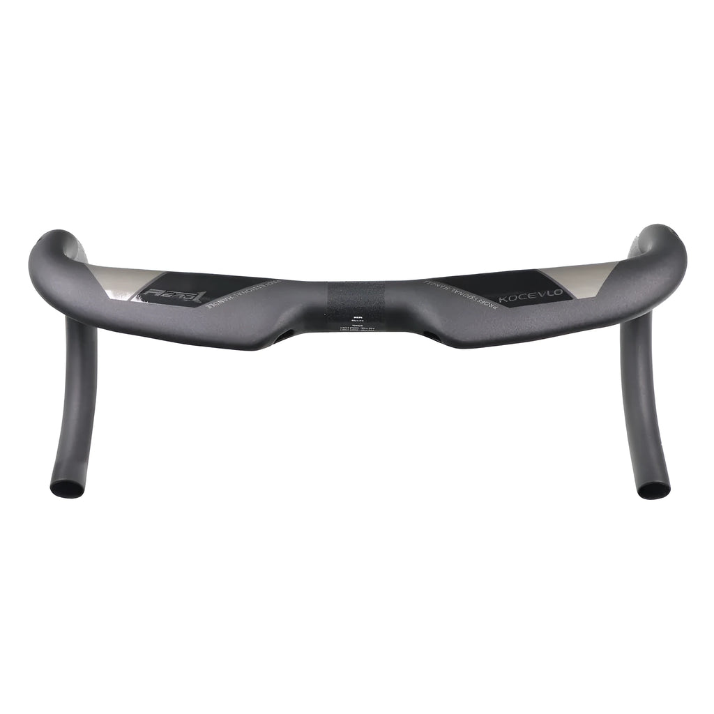 Matt black carbon fibre road bicycle handlebar shown from above, with bent drops.
