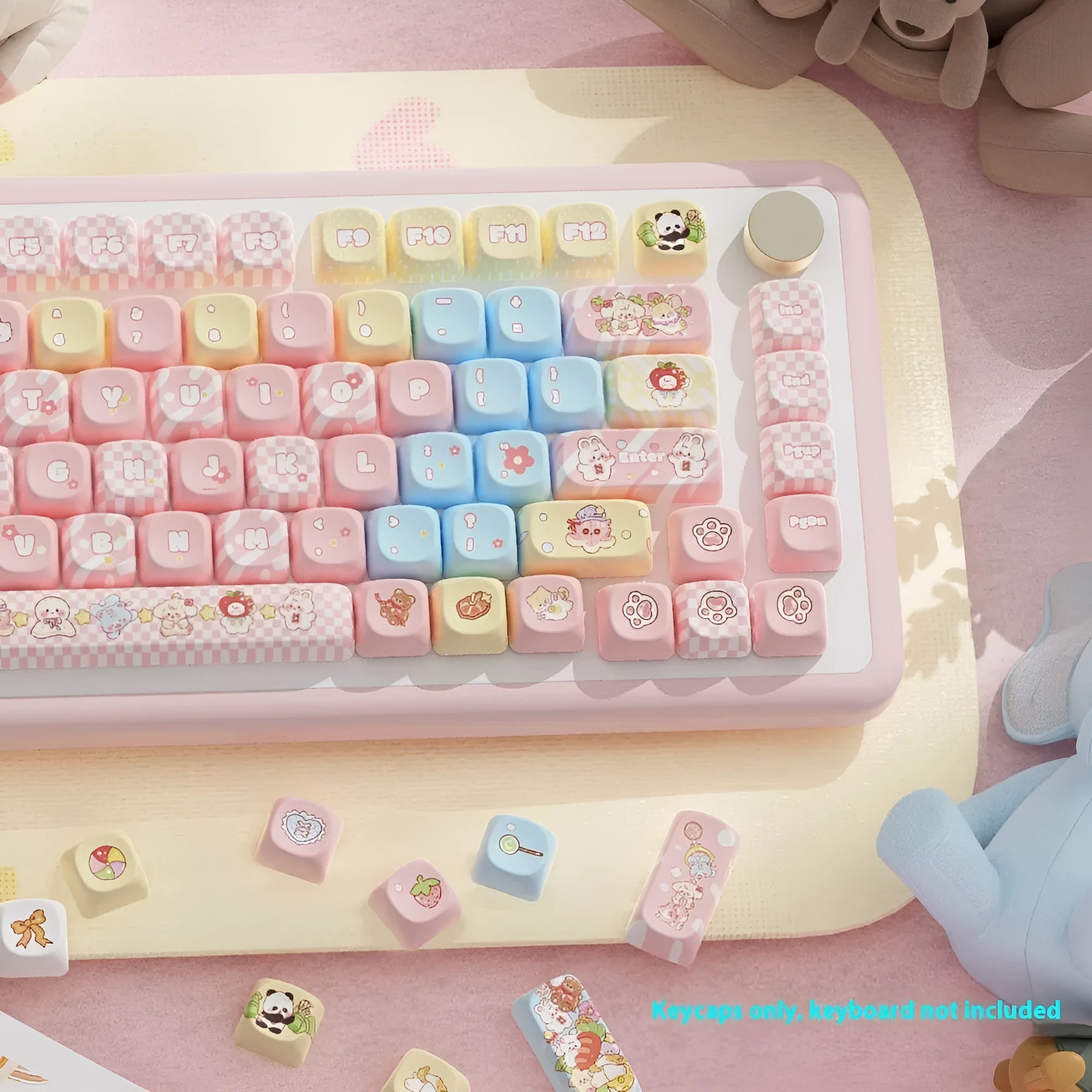 Clip Doll anime character mechanical keyboard keycap set with colourful sublimation printing.