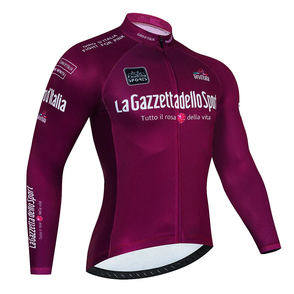 Men's long sleeve patterned cycling top for mountain biking on a mannequin.