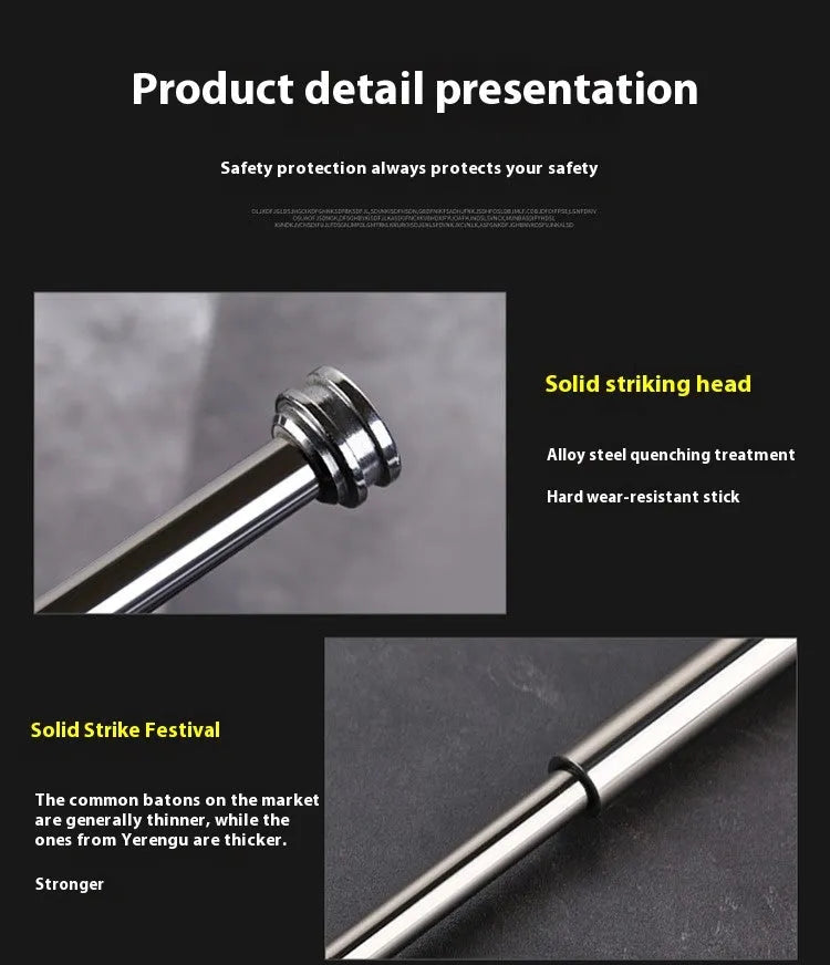 Titanium black aluminium alloy automatic spring expandable baton on dark background