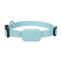 Pet positioning collar with adjustable band showing black, blue and pink colour options
