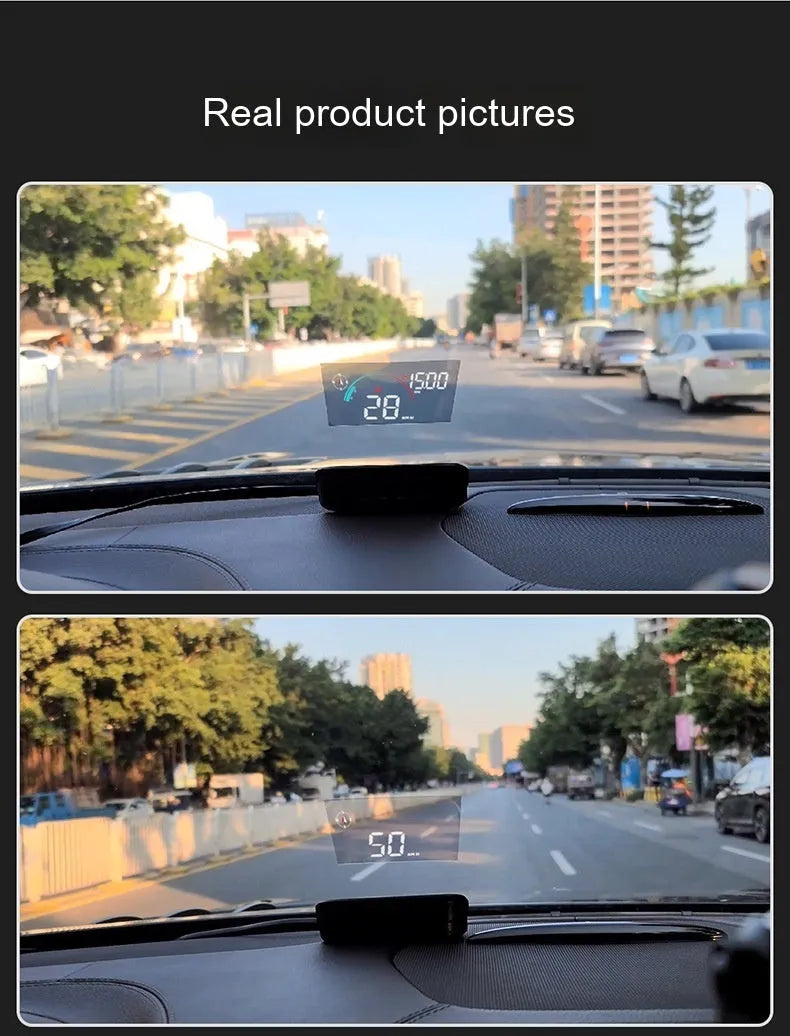 Black head-up display car projector for GPS speed and compass information with universal vehicle compatibility