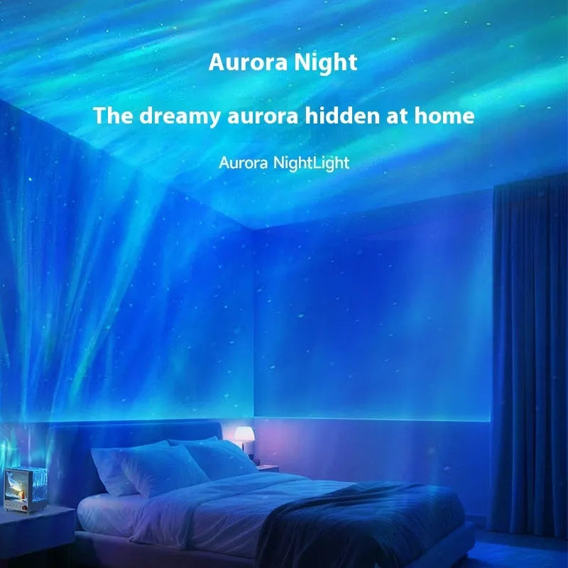Aurora Treasure Box atmosphere projection lamp showing starry whale light pattern on a surface