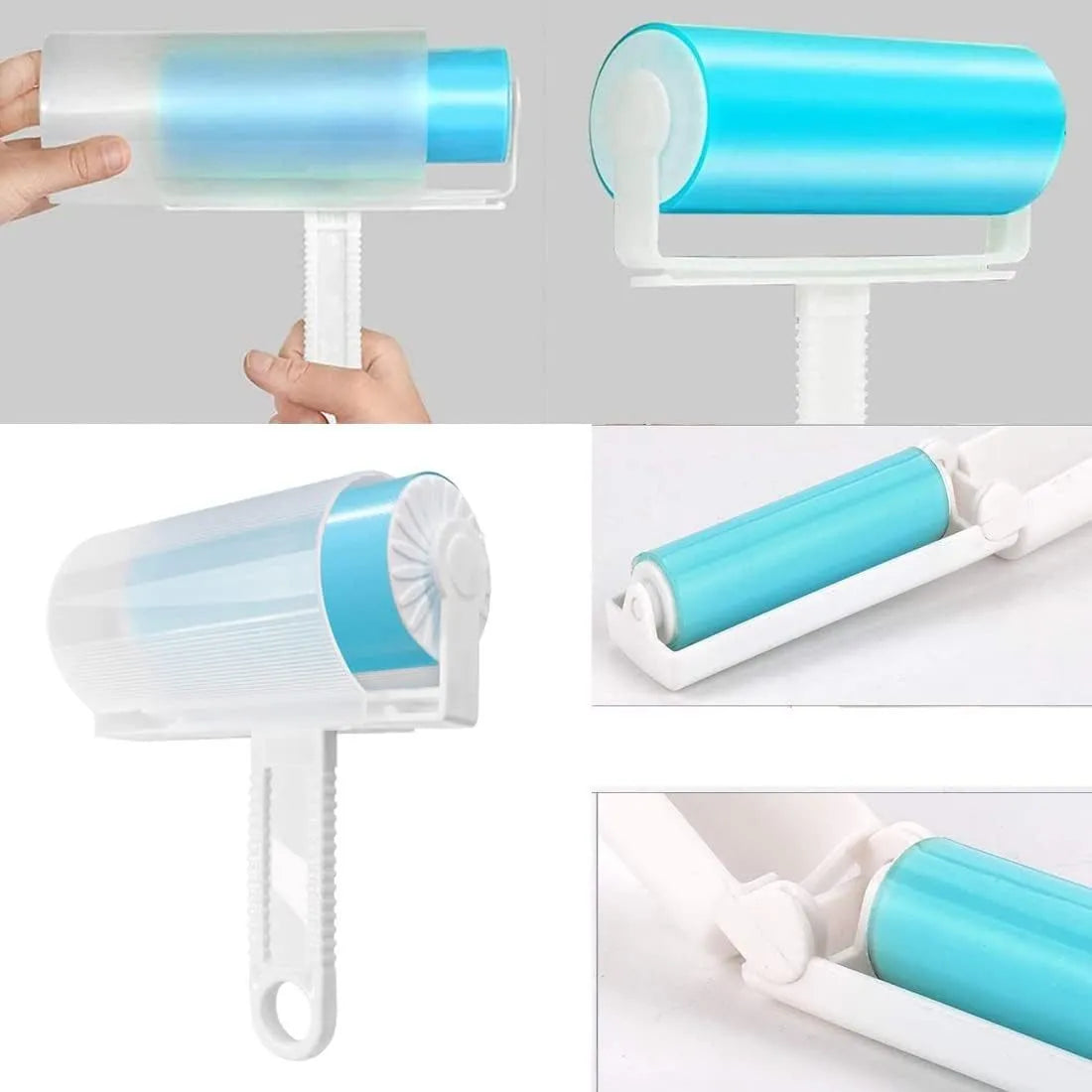 Washable reusable lint roller for pet hair removal in blue, green, pink, or yellow with protective cover