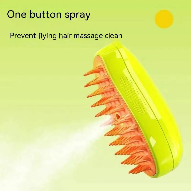 3-in-1 pet steam brush in green for cats and dogs, plastic construction, compact size