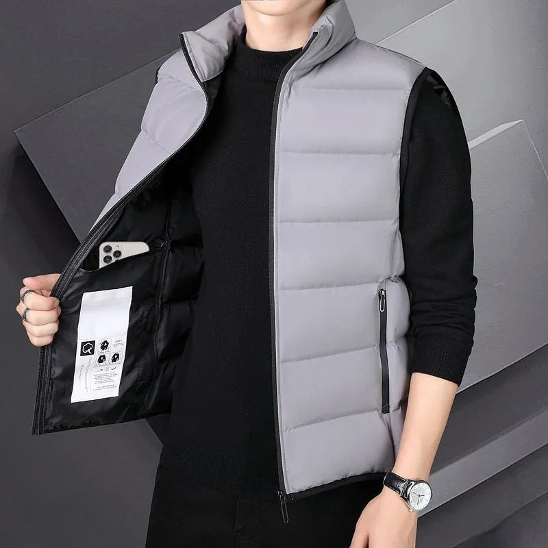 Men's slim fit warm sports down jacket in khaki colour, available in multiple sizes