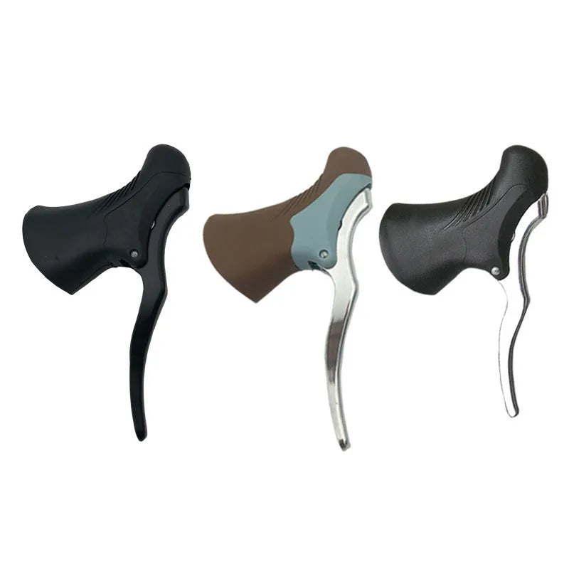 Pair of aluminium alloy road bicycle brake handles in black and black-silver colours
