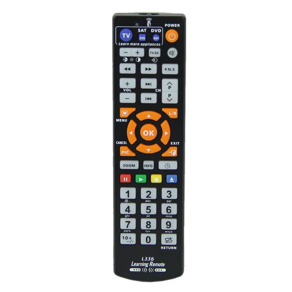 Black L336 learning remote control with standard button layout