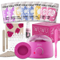 WUWUVISTA 63-piece hard waxing kit with black or pink warmer, wax beans, lotion, and applicator sticks