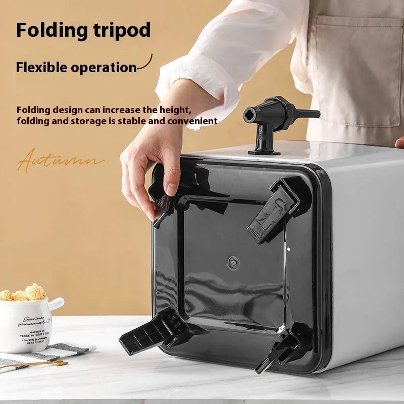 Square stainless steel milk tea bucket with locking lid, 8 litre capacity, silver finish