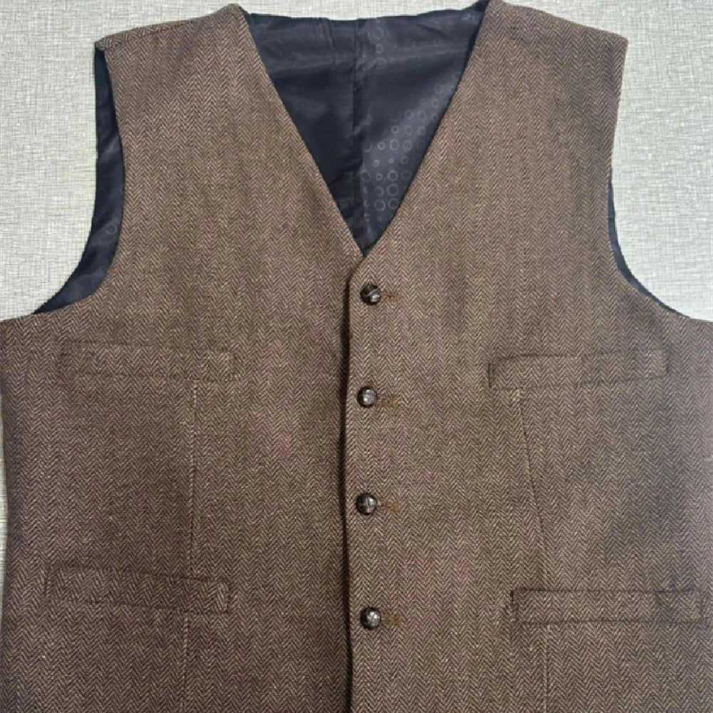 Men's slim-fit herringbone vest in viscose, available in brown, champagne, coffee, navy blue, silver, sizes XS to 6XL