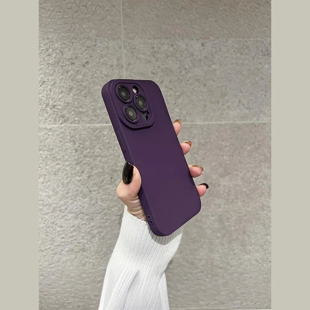Dark purple liquid silicone phone case for iPhone 14 15 16 series with protective shell