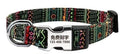 Striped canvas dog collar with semi-metal buckle in bohemian blue colour with adjustable sizing.