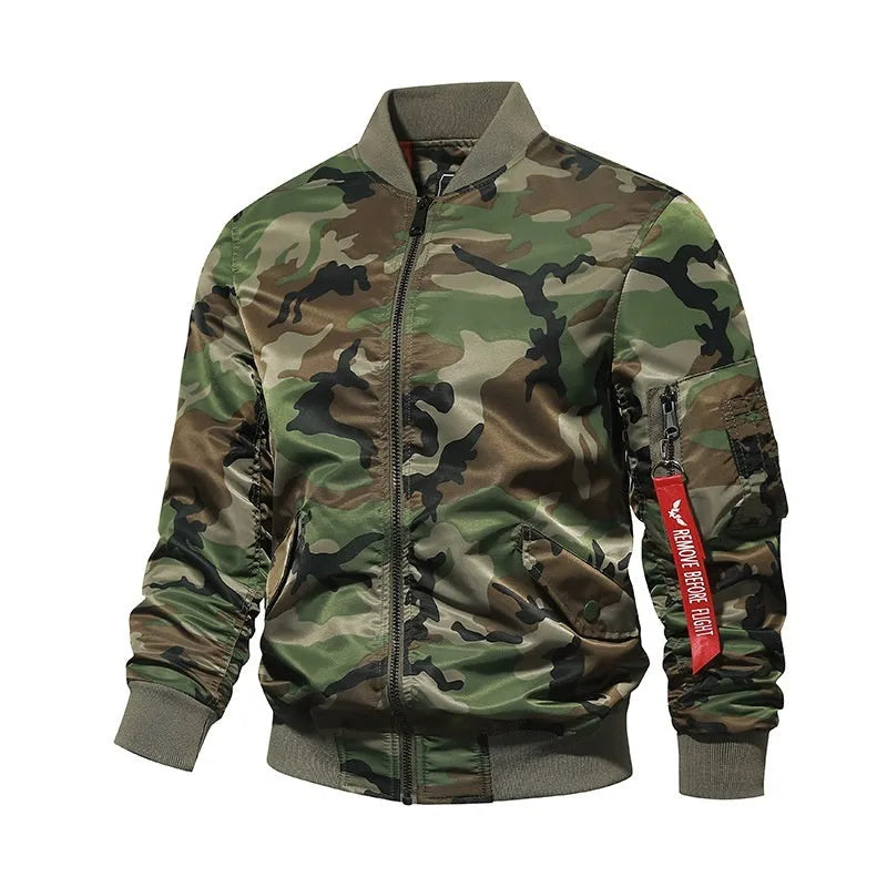 Thickened camouflage plus size men's coat with side pockets, regular fit, long sleeves, straight hem, no hood