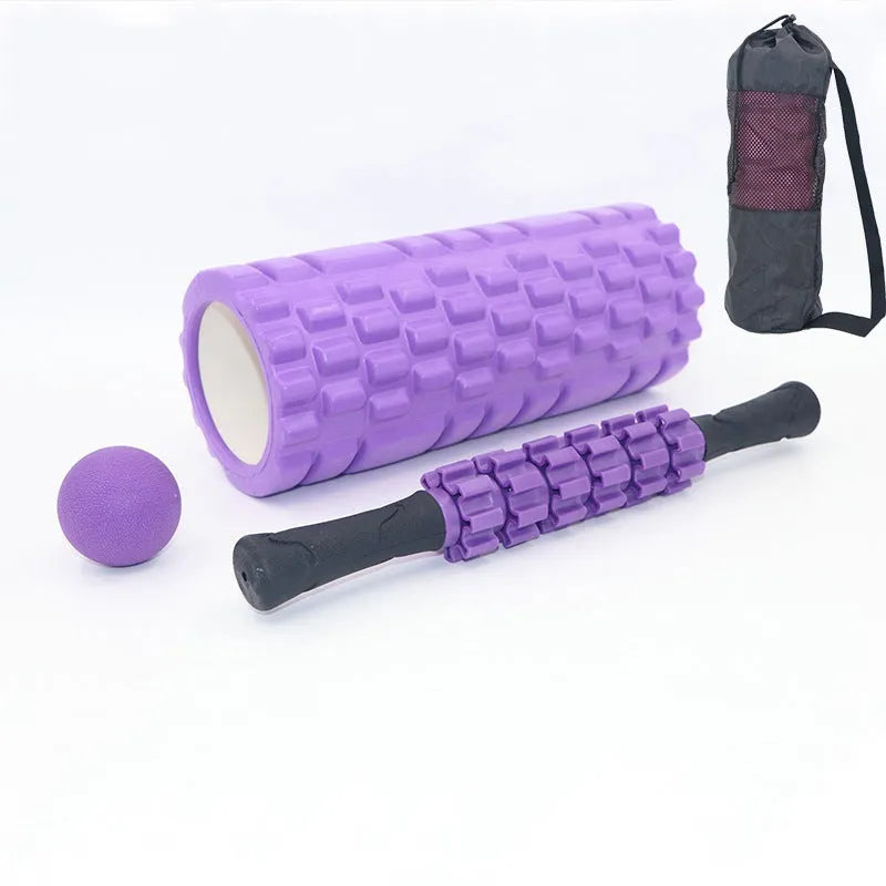 Black foam massage roller stick with six segmented gear design, 33cm length
