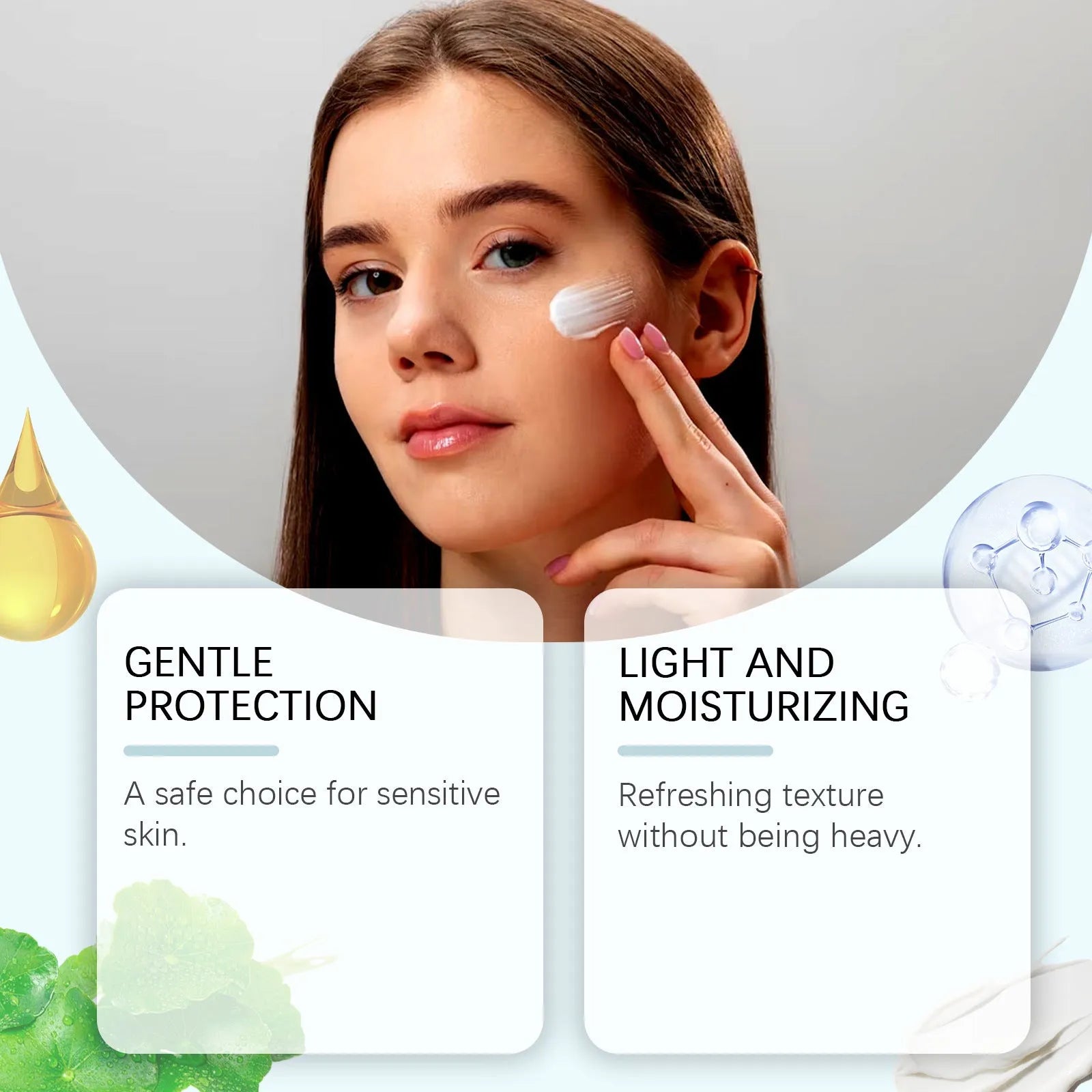 50g portable Snow Grass sunscreen tube with titanium dioxide and Centella Extract for facial UV protection