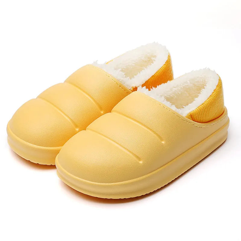 Couple cotton slippers winter warm house shoes with non-slip waterproof EVA sole and short fluff insole in multiple colours