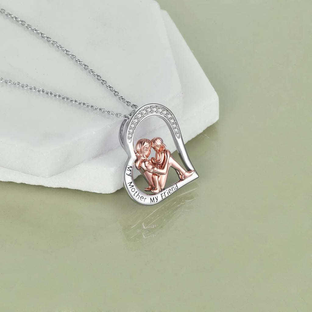 925 sterling silver heart pendant necklace engraved with My Mother My Friend