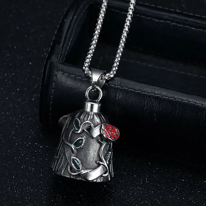 Titanium steel vintage polished motorcycle lucky bell with double-sided epoxy rose geometric design
