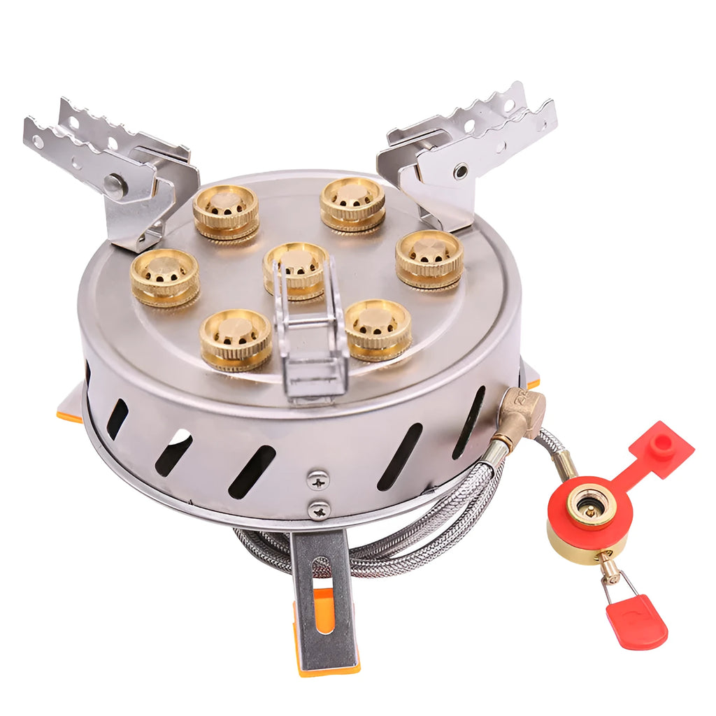 7-burner camping stove with gas connection for outdoor use