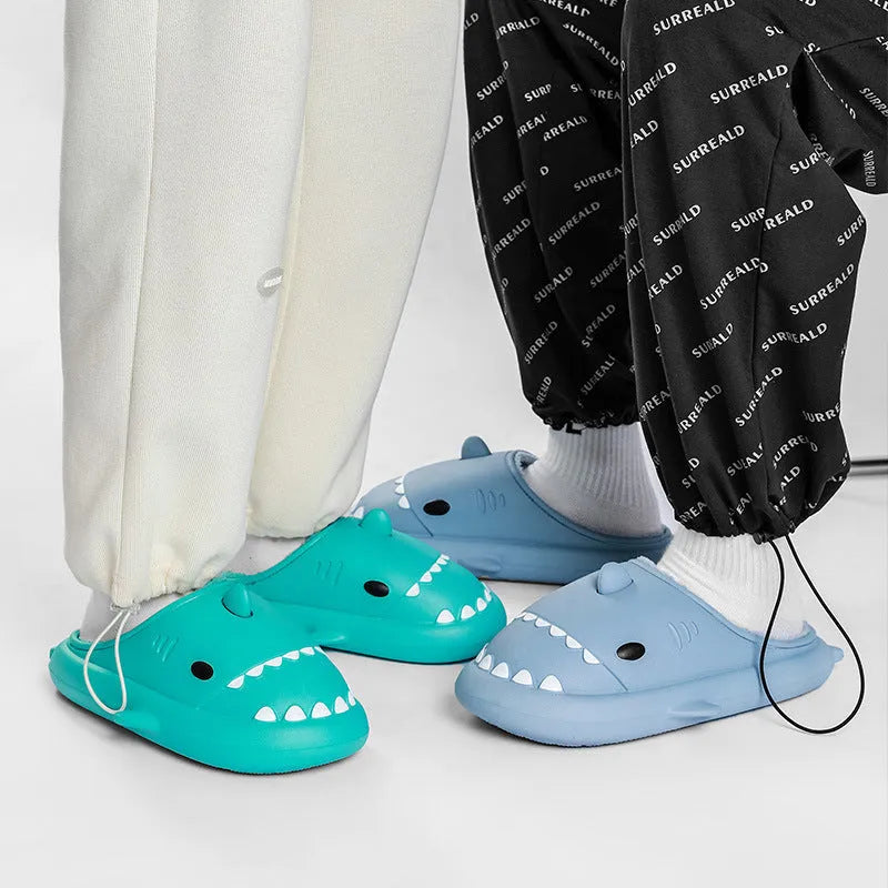Cartoon shark EVA slippers in yellow couple colour with Baotou closed-toe style and thickened sole