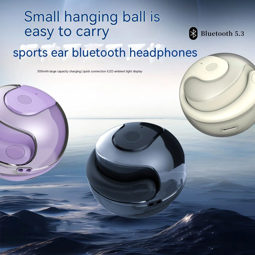 Pair of wireless sports ear hook headphones in black ABS material