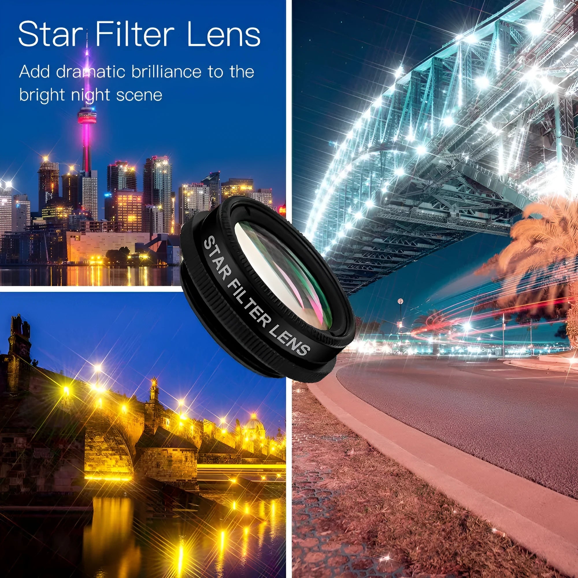 Ten-in-one external camera lens kit with fisheye, wide-angle, and macro lenses on smartphone