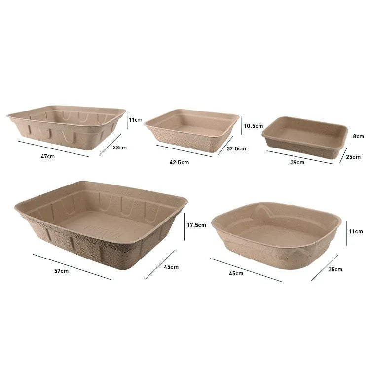 Brown disposable waterproof cat litter box with biodegradable material in three size options