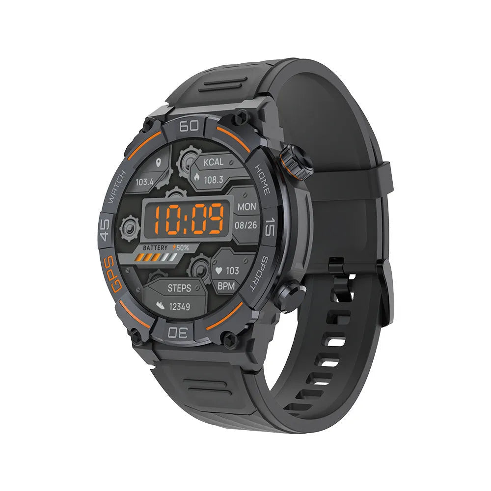MG02 smart watch in black, khaki, or silver orange on wrist showing TFT touch screen display.