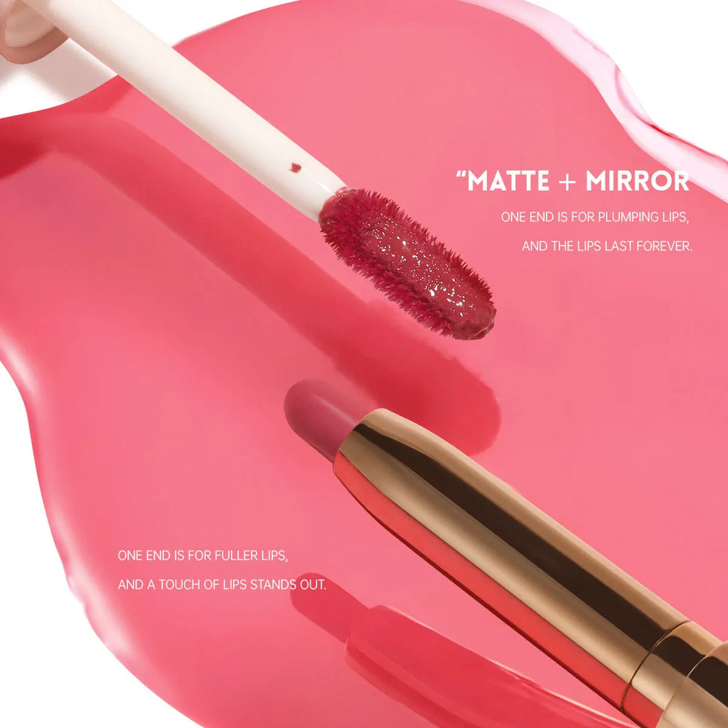 Double-headed lipstick with matte finish and gloss in ten colour options