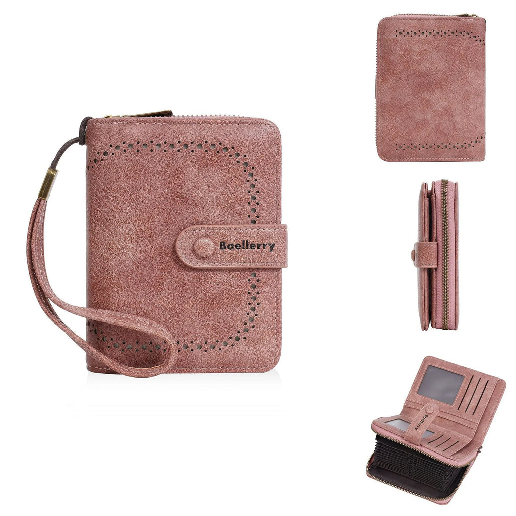 Women's black PU leather zipper coin purse with integrated card holder