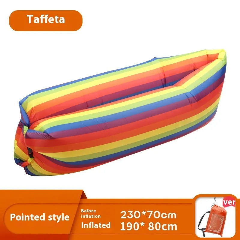 Inflatable lazy sofa in outdoor setting with colourful design options
