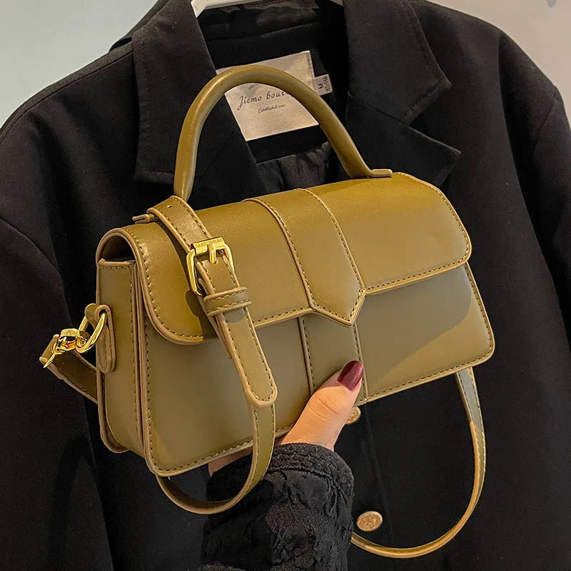 Women's PU messenger bag horizontal square design sandwich pocket file interior