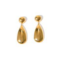 Gold stainless steel water drop pendant earrings with geometric hemisphere design elements