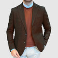 Men's cotton tailored suit jacket in loose retro fit with solid colour design