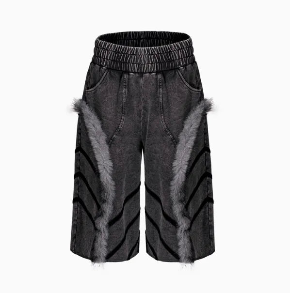 Korean style hooded sleeveless tank top and matching trousers set in washed fabric