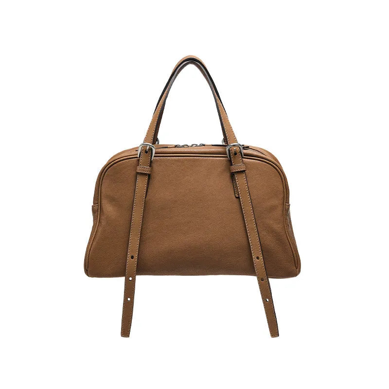 Women's black genuine leather retro shoulder bag with horizontal square design and double straps