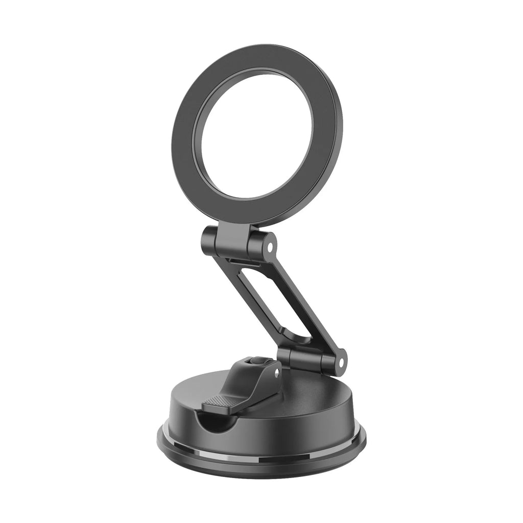 Black H154 car magnetic phone holder with suction cup mounted on a car windscreen