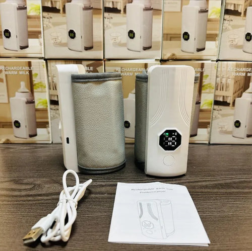 Grey and white car charger electric milk warmer for baby bottles with 12V/24V vehicle compatibility