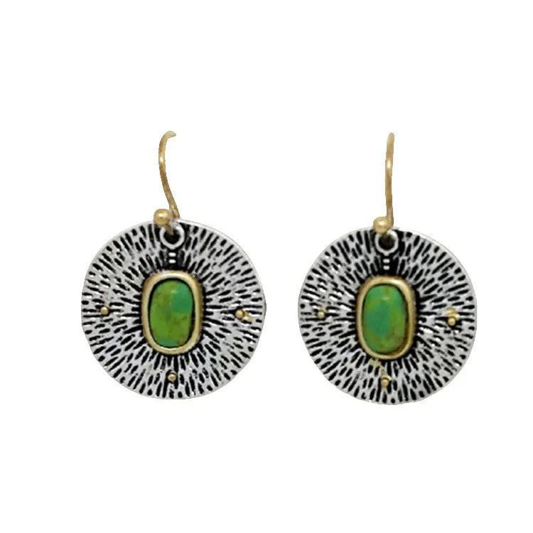 Retro earrings with turquoise colour separation and antique silver electroplated finish