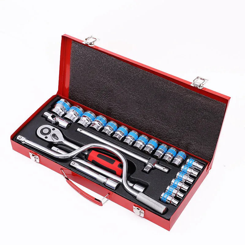 24-piece curved bow socket wrench set in a case, chrome vanadium steel, for car and mechanical repair