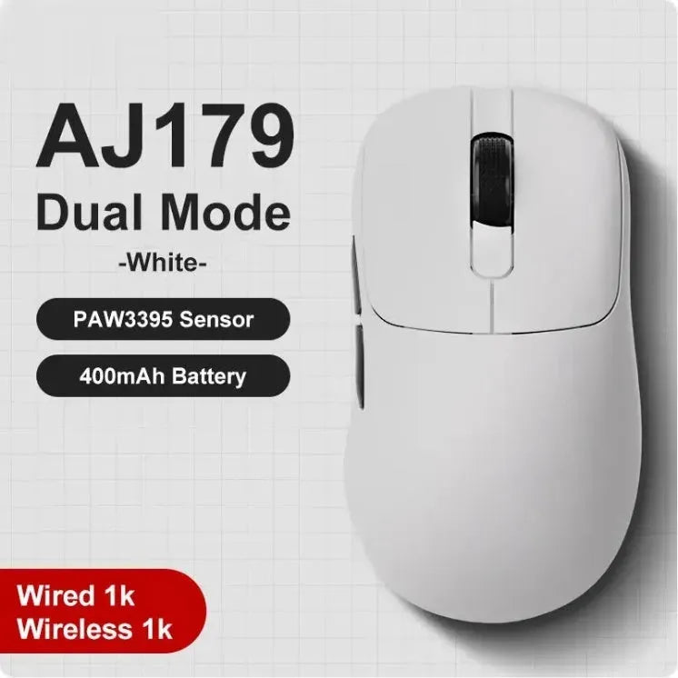 AJ159 gaming mouse in Yunfeng White colour with compact design showing three connection modes