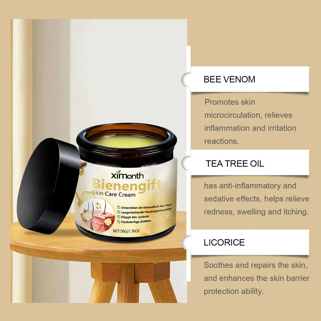 50g jar of bee venom herbal moisturising cream for body and neck skin.