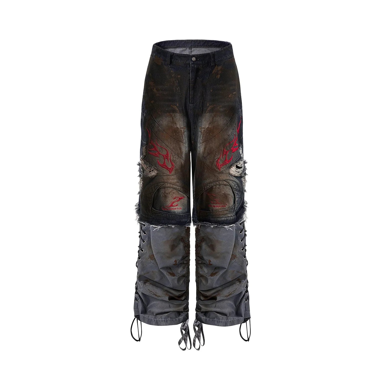 Men's retro jeans with detachable legs showing wide leg design and mid-high waist