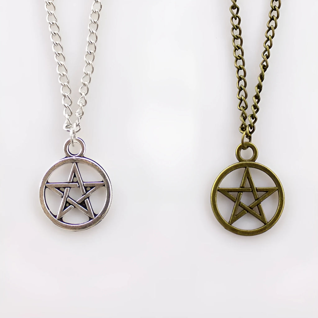 Vintage pentagram necklace with alloy pendant and adjustable chain in bronze finish