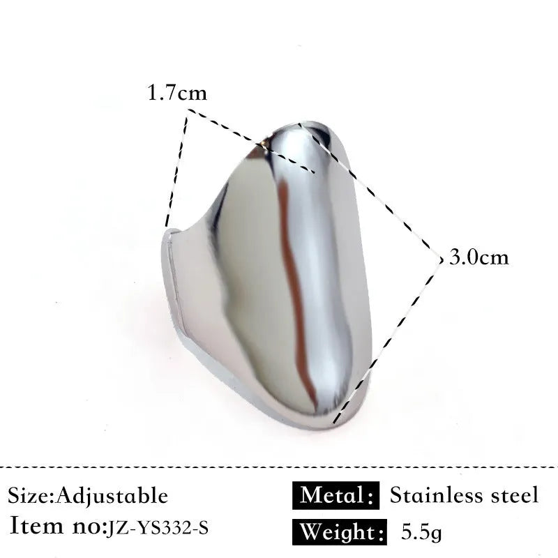 Geometric gold plated stainless steel open ring with striped design, unisex style on finger