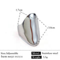 Geometric gold plated stainless steel open ring with striped design, unisex style on finger
