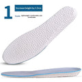 Pair of men's EVA height increasing insoles with full cushion surface and hard base in multiple lift heights